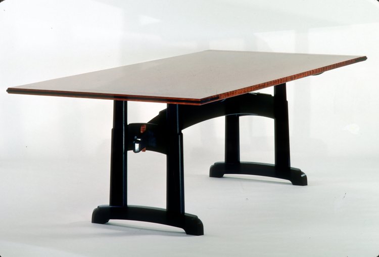 Tortoiseshell Mahogany Table with Trestle Base