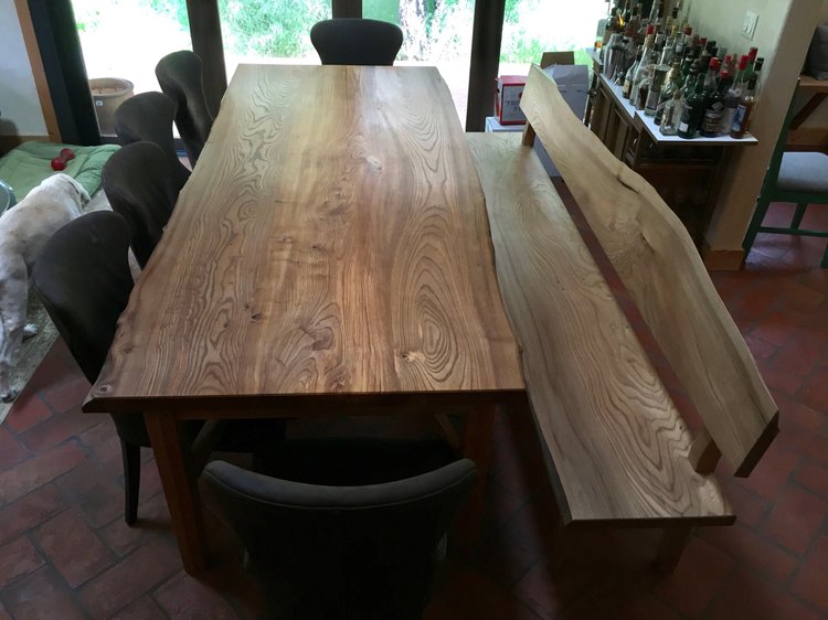 Elm Table and Bench