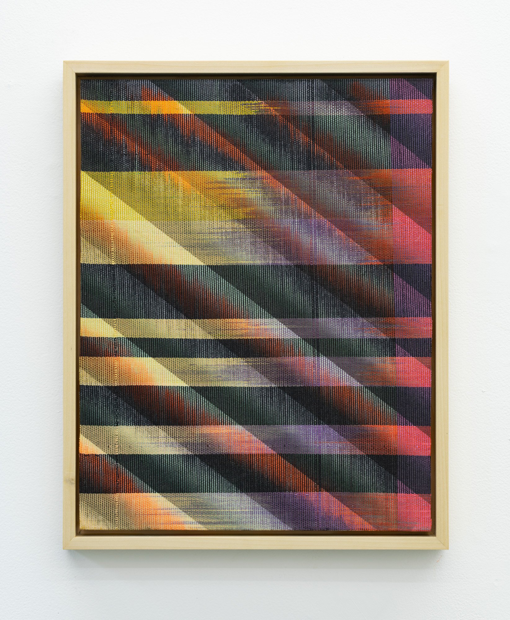  Sarah Wertzberger&nbsp;   Transperse 1 , 2021  Hand woven poly &amp; cotton digital weaving with sublimation printing  19.5 × 15.5 in. 