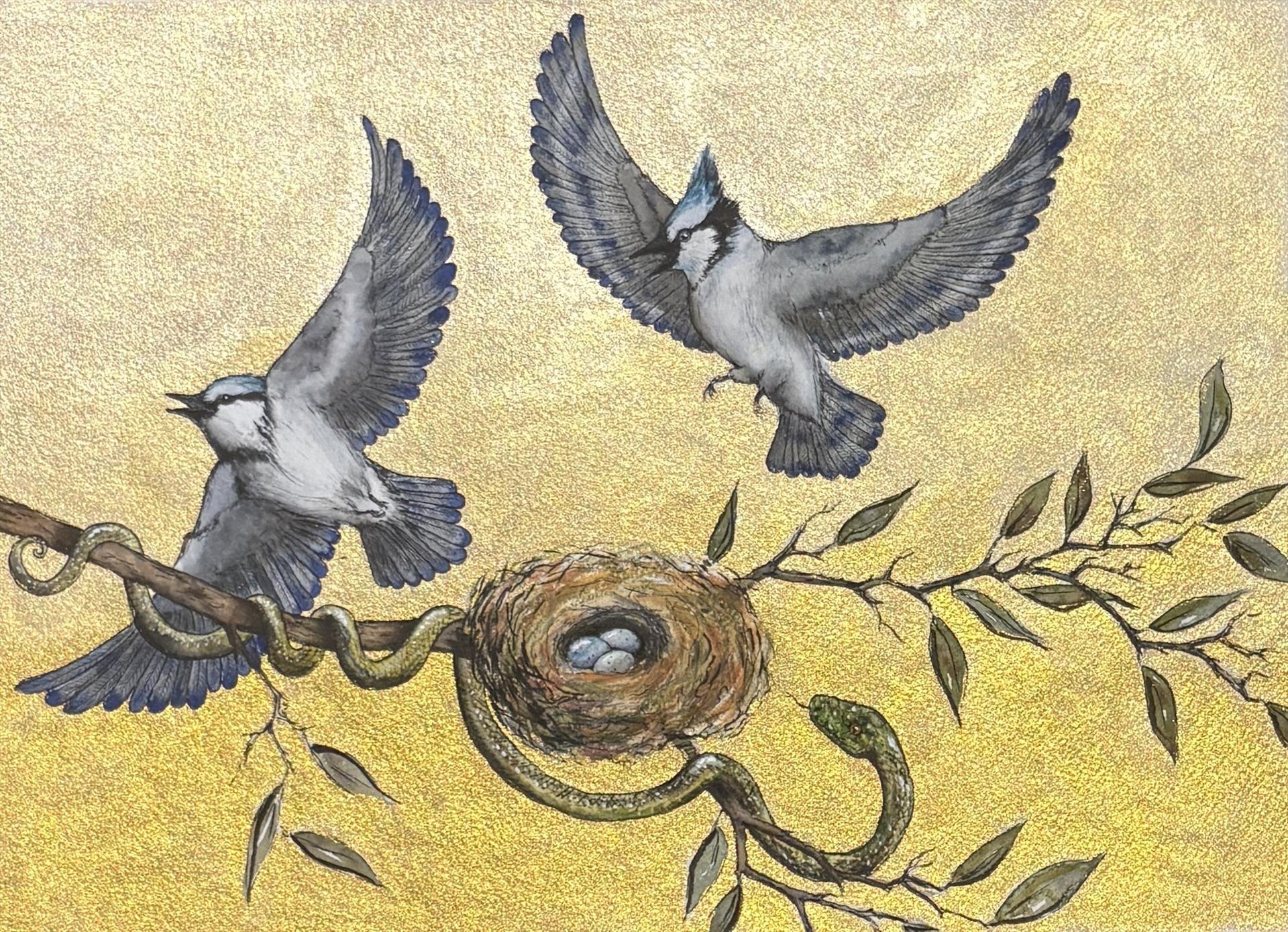 Anne Leskovar, Two Blue Jays and a Snake