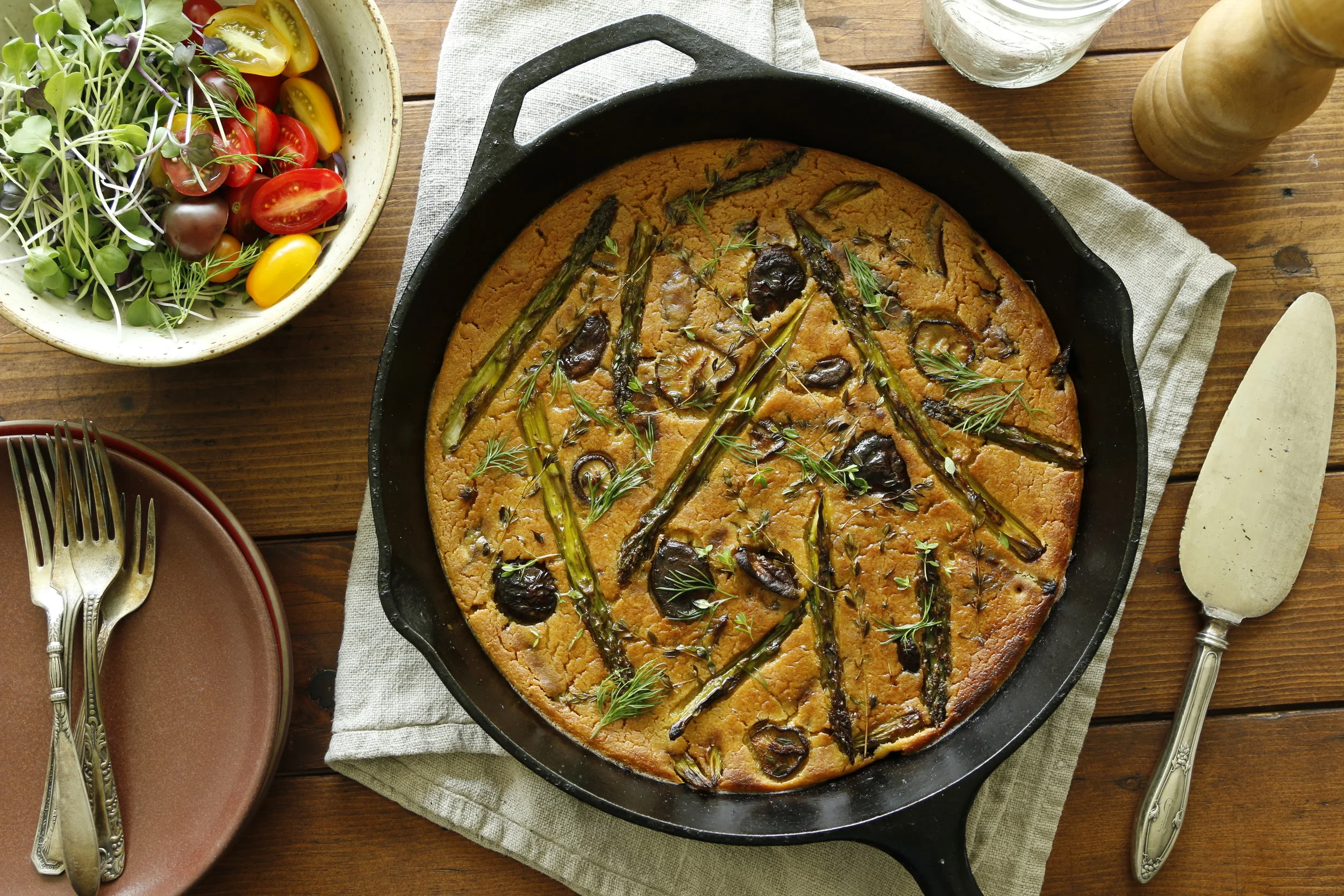 Chickpea Frittata w/ Shiitake Mushrooms and Asparagus 
