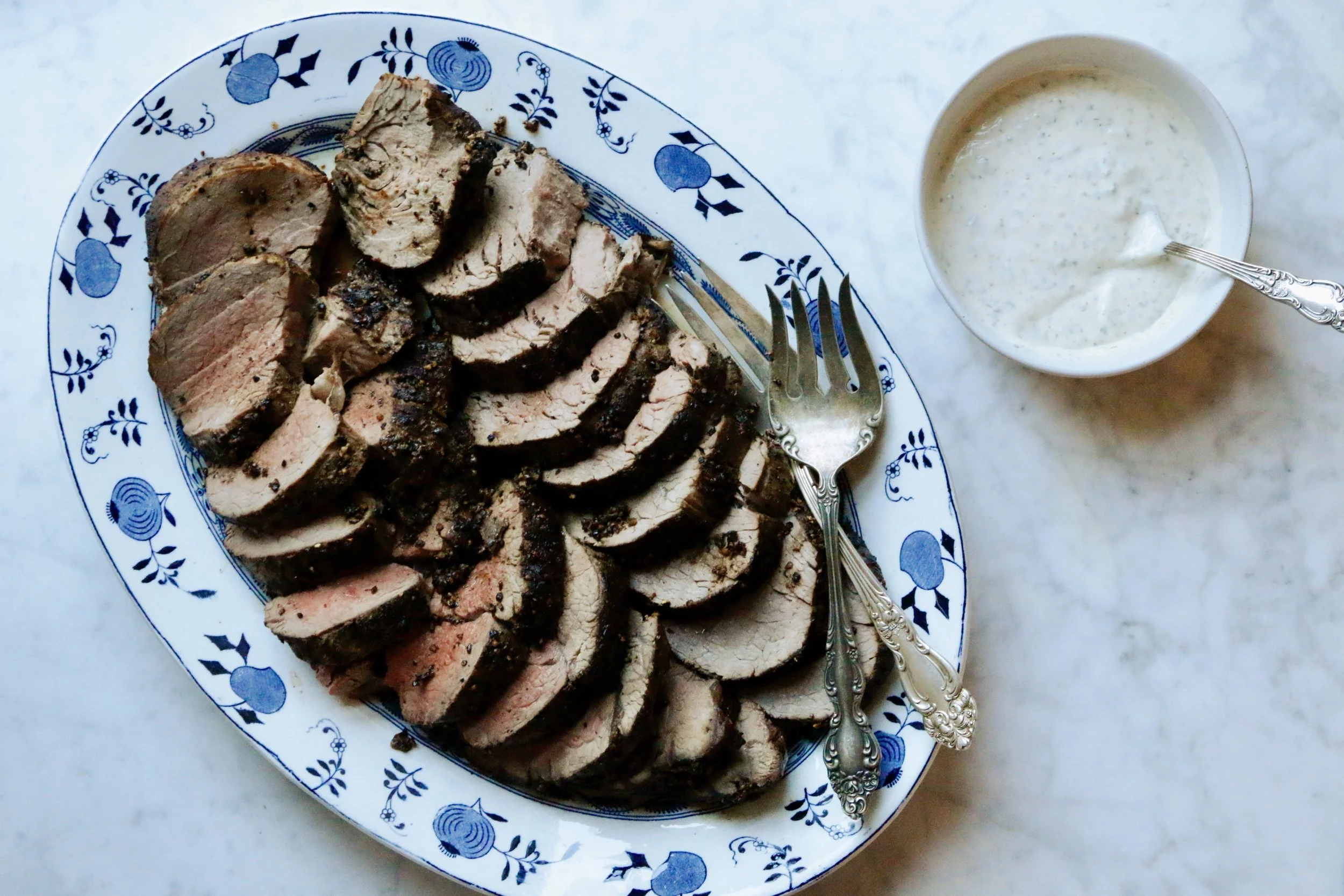 Grass-Fed Beef Tenderloin with Tahini Horseradish Cream