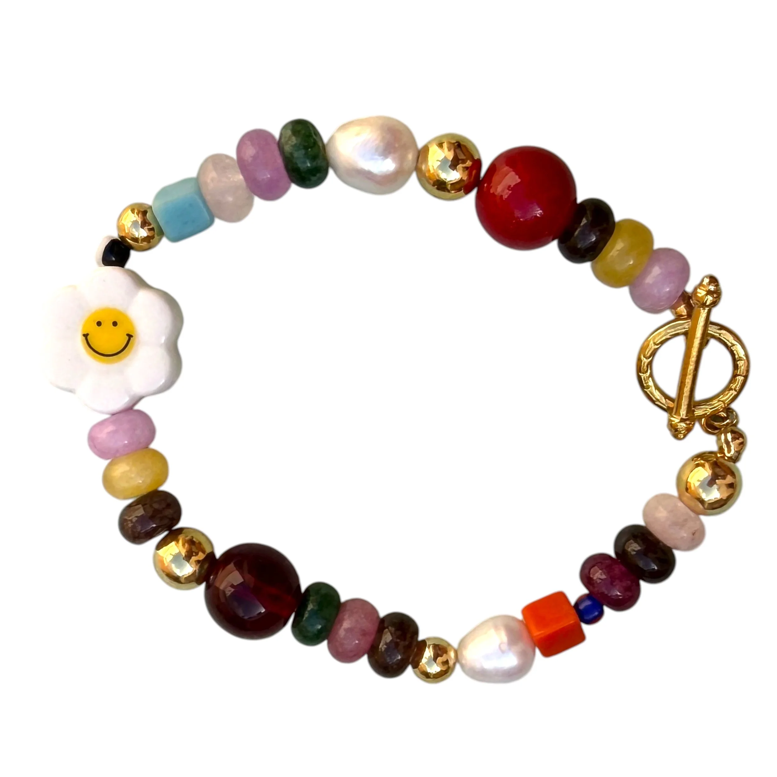 Smiley Flower and beads bracelet