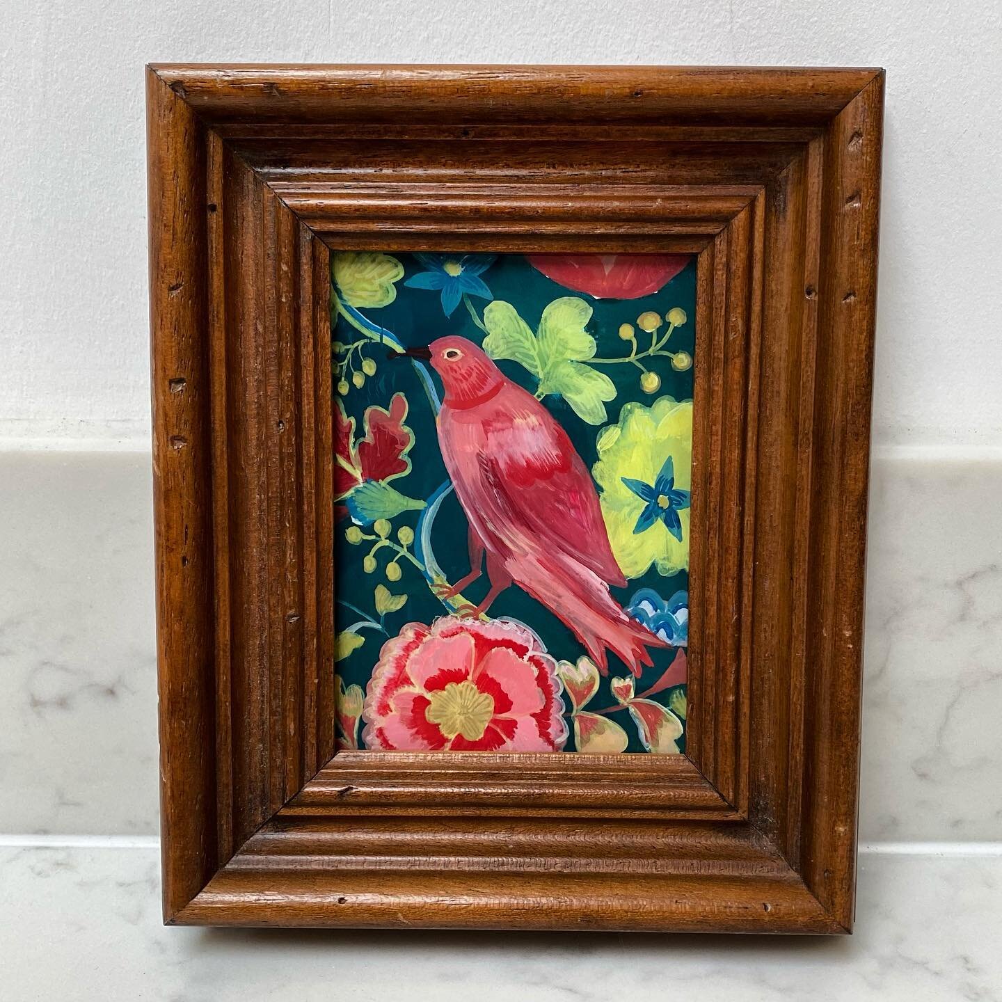 A little reverse glass painting inspired by a beautiful crewel work embroidery held in the collections of the MFA in Boston. The MFA is such an incredible museum, I have such happy memories of visiting there with my mum and dad when we went to visit 