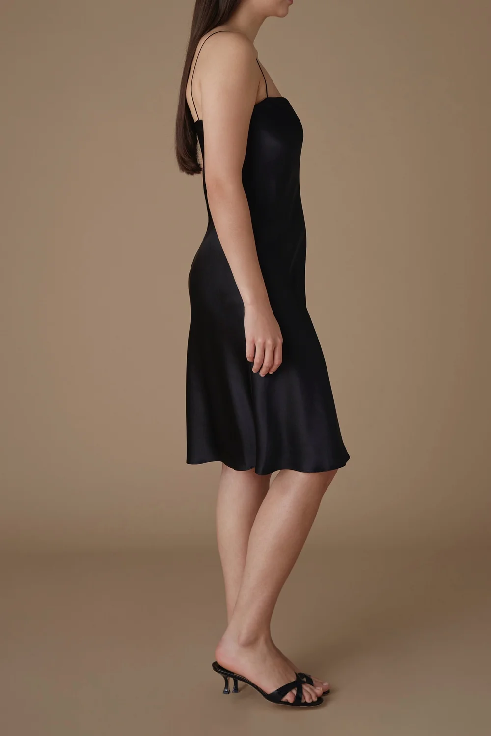 Essentials | The Rachel | Silk Mini Slip Dress in Black  REFINE