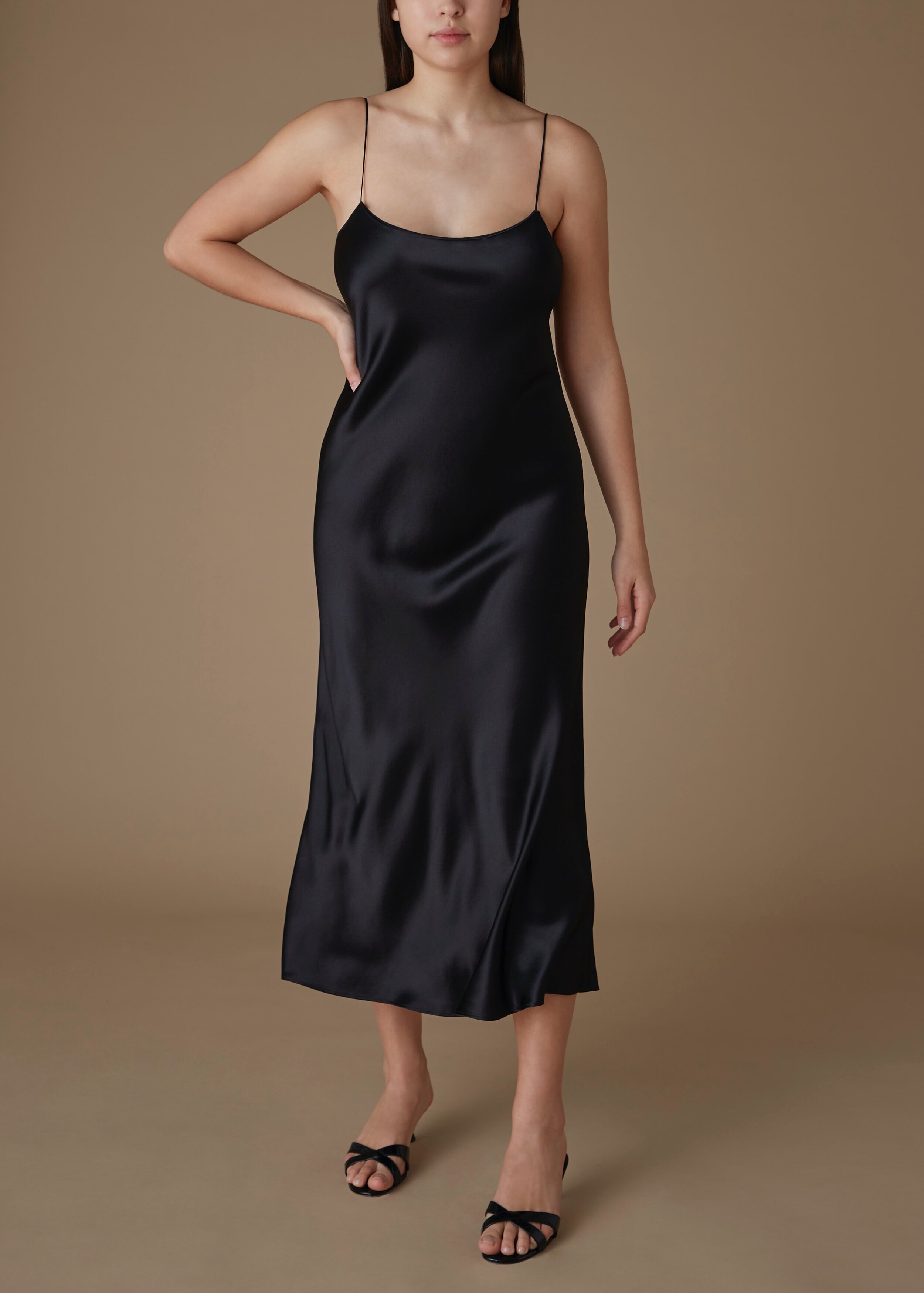 Essentials | The Carolyn | Silk Slip Dress in Black — REFINE