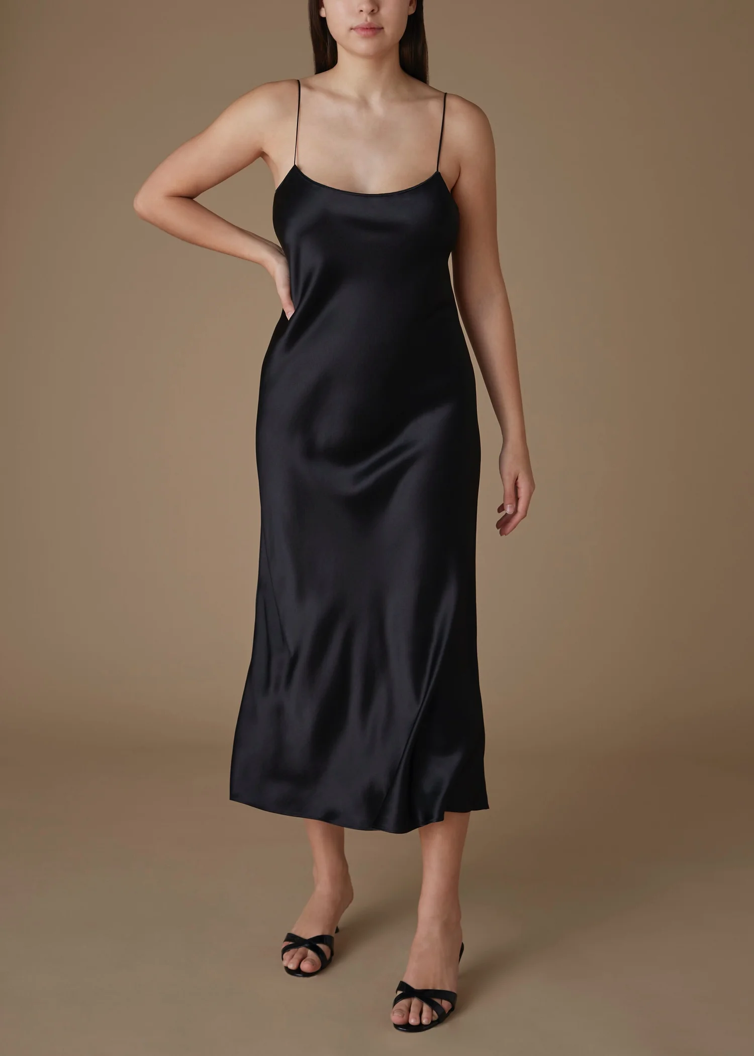 Essentials | The Carolyn | Silk Slip Dress in Black  REFINE