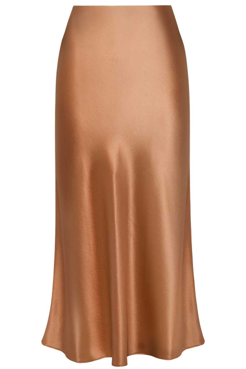 The Lydia Silk Slip Skirt in Caramel — REFINE photo