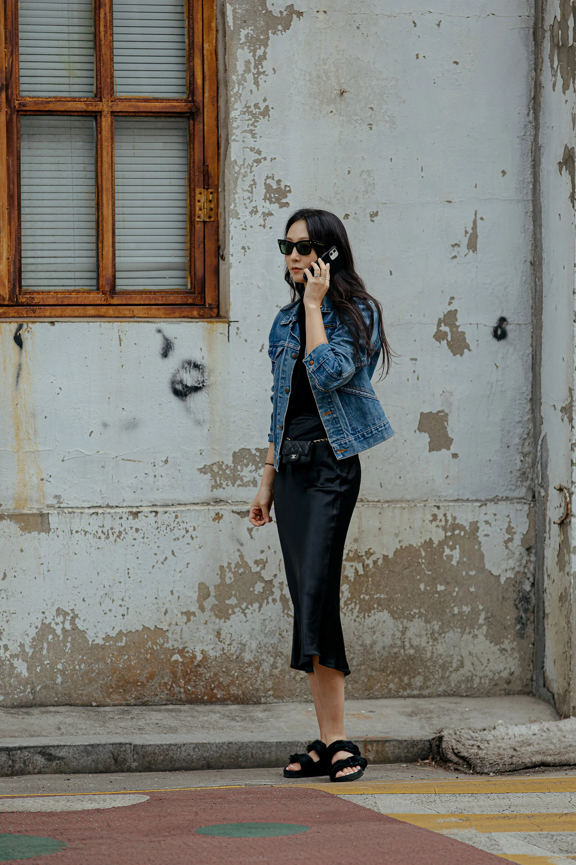 Silk Skirt With Denim Jacket Silk Skirt Long Skirt With Denim