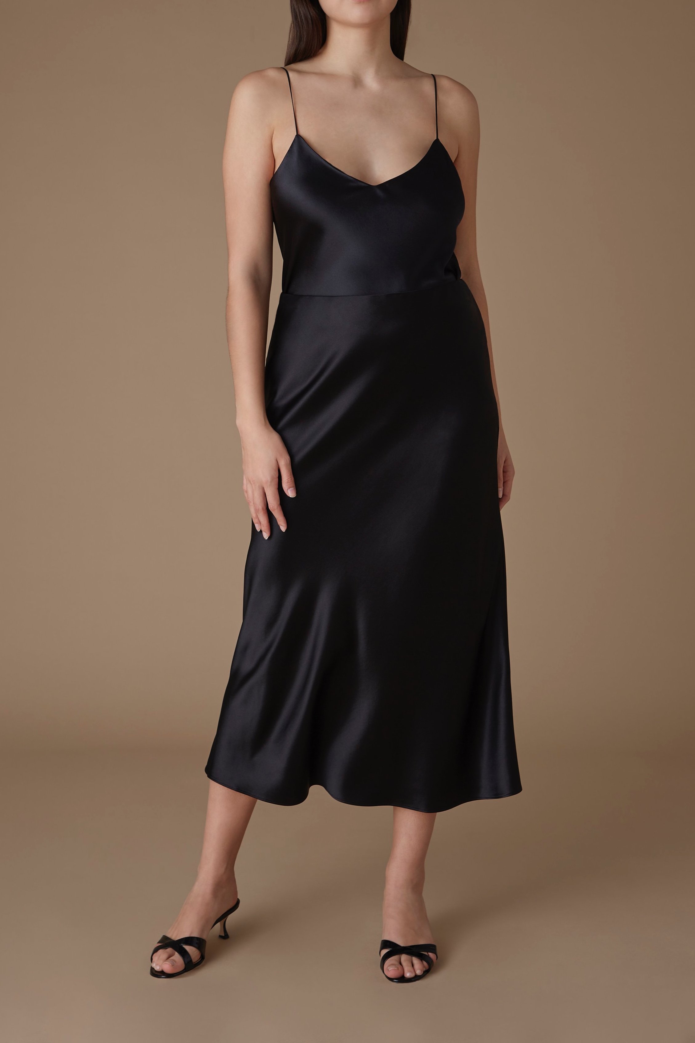Essentials | The Lydia | Silk Slip Skirt in Black — REFINE