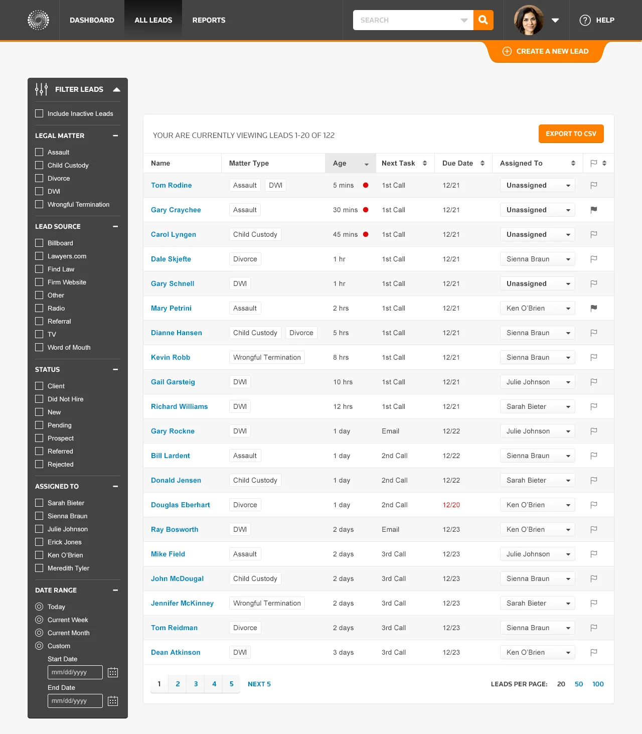 All Leads with Filter Functionality