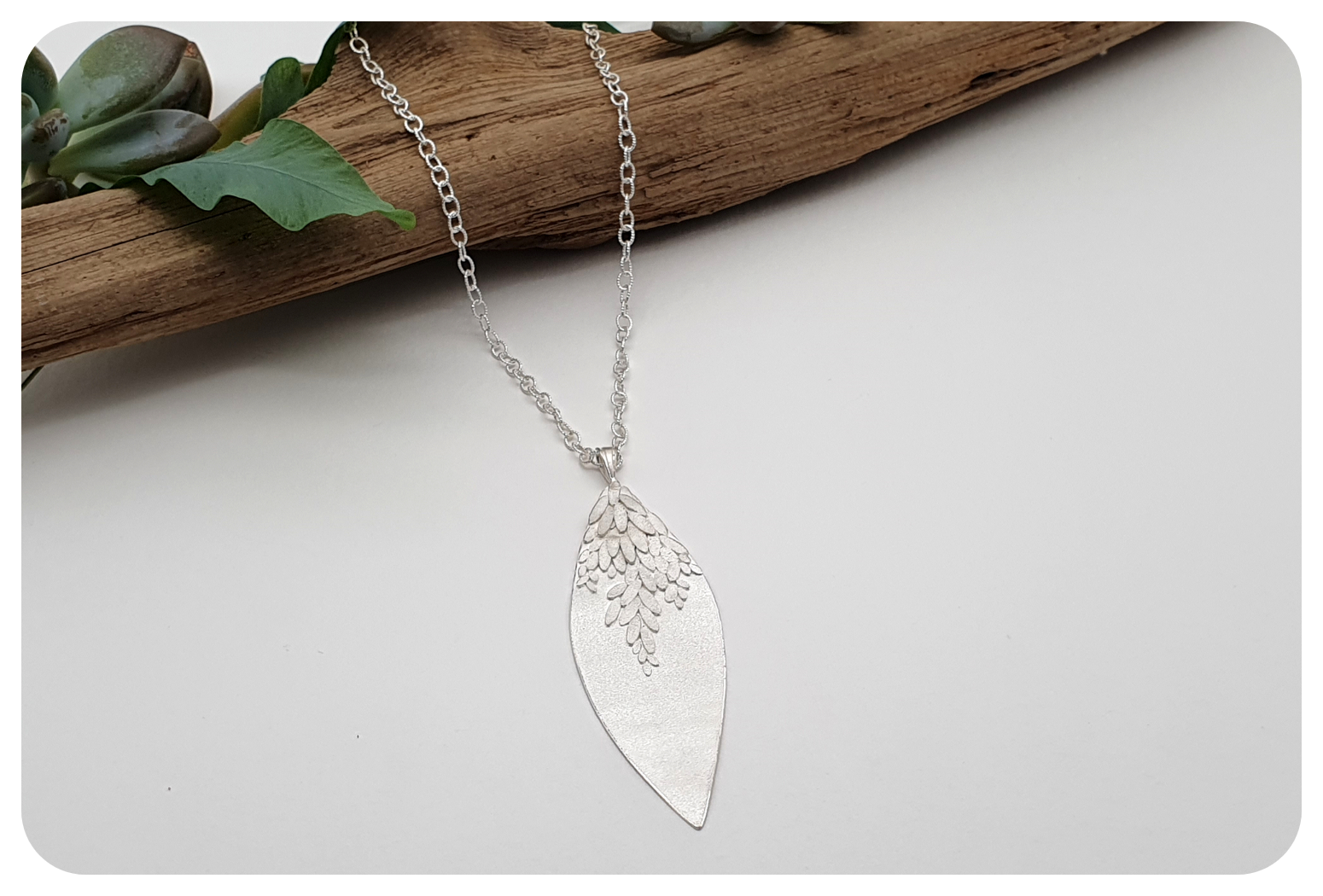 Silver Sweeping Eucalyptus chain necklace
