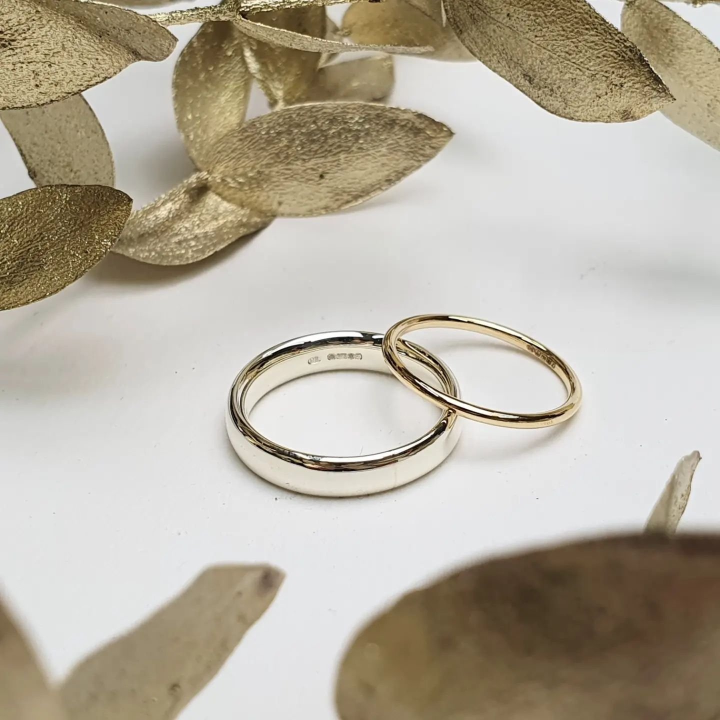 Handmade wedding rings in 9ct white gold and 18ct yellow gold for J &amp; D. All polished up, hallmarked and have just arrived with their lovely new owners. 🥰

Happy Friday everyone and to those lovely couples who are getting married this weekend, h