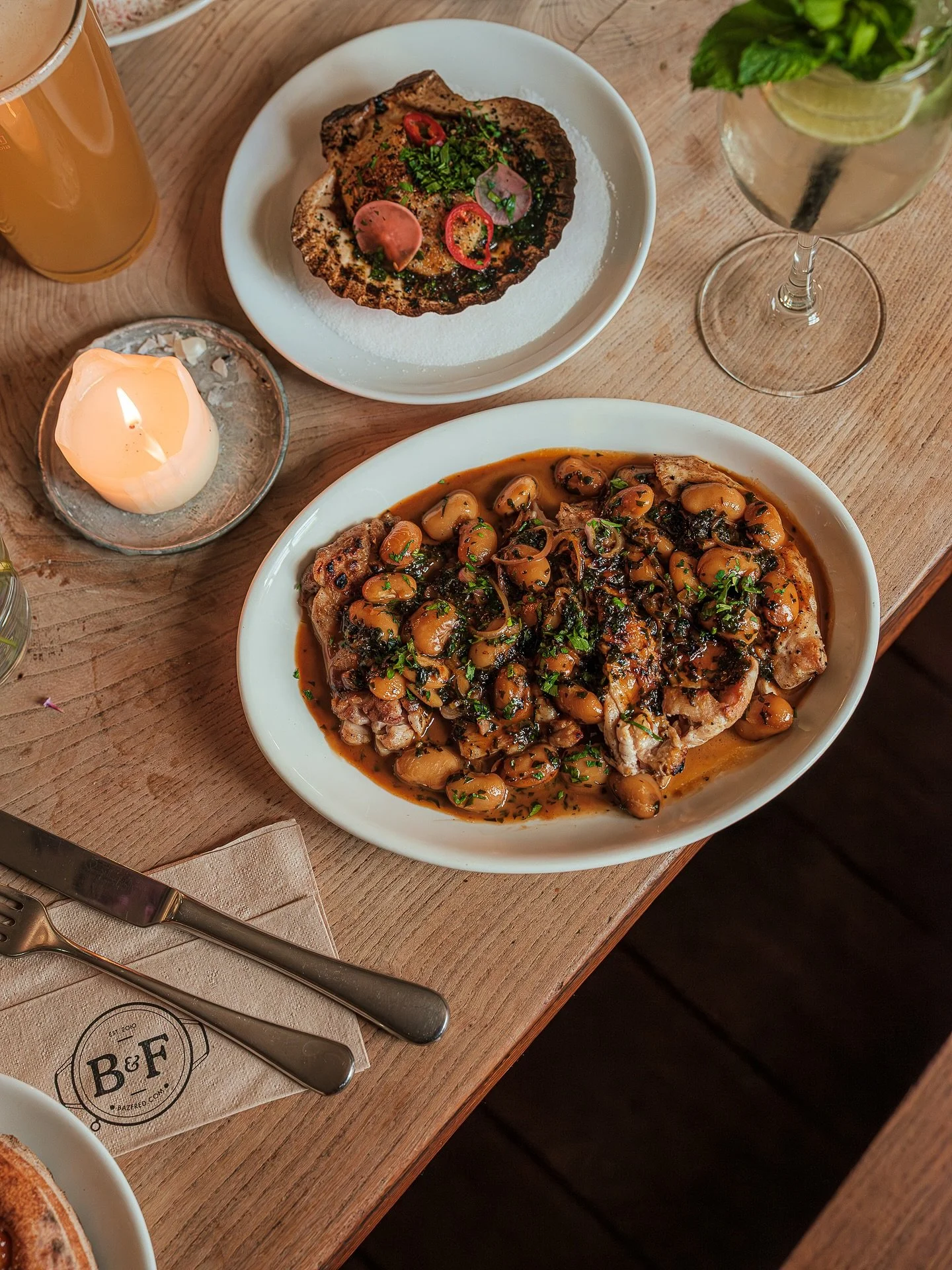 Flat Iron Chicken &amp; Butterbeans, served with a Jerez Sauce. This has quickly become a fan favourite amongst the punters and the staff, we can guarantee you&rsquo;ll be wanting more after!