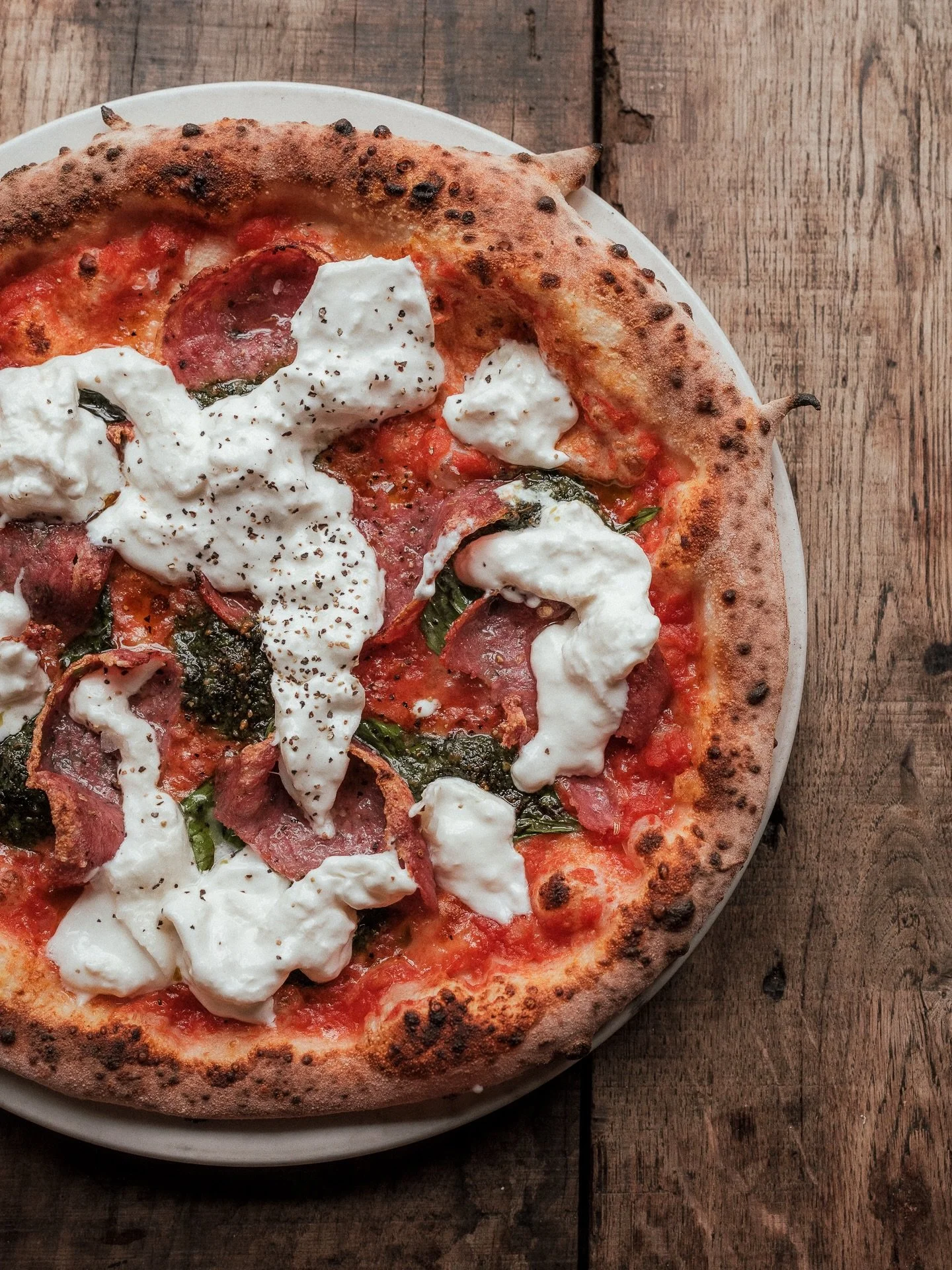It&rsquo;s that time of the year that we all love. As the Wild Garlic begins to appear. We&rsquo;ve started simply, with a Baz &amp; Fred classic. Salami &amp; Wild Garlic Pesto, elevated with some stracciatella finishing is after the cook. Fresh, bi