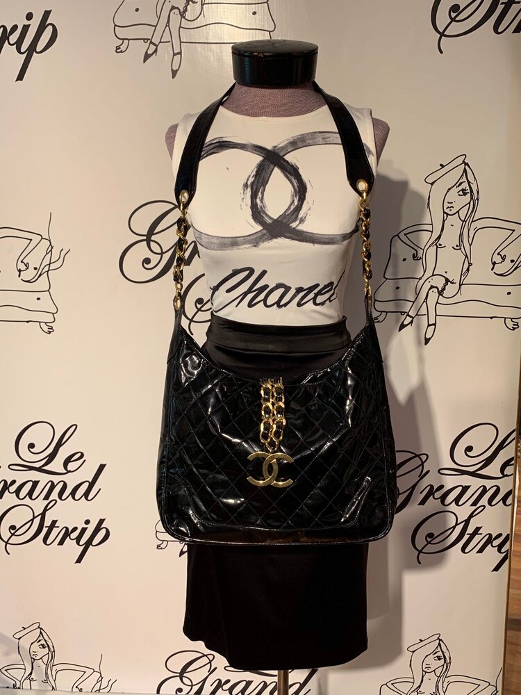 Vintage Chanel 90's Oversized Black Patent Leather Shoulder Bag