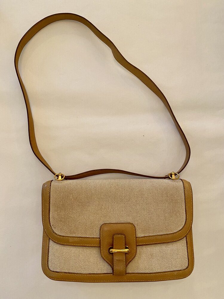 Hermès 1970's Tan/Beige Canvas & Leather Bag — Le Grand Strip