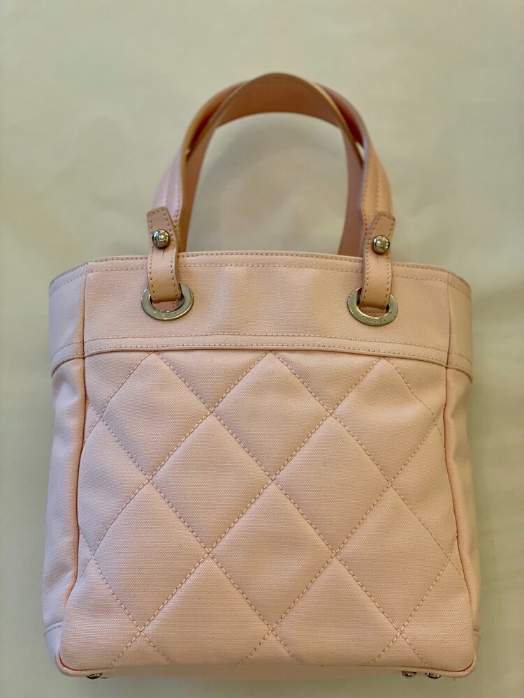 Chanel Pink Canvas Quilted Biarritz Tote Bag — Le Grand Strip