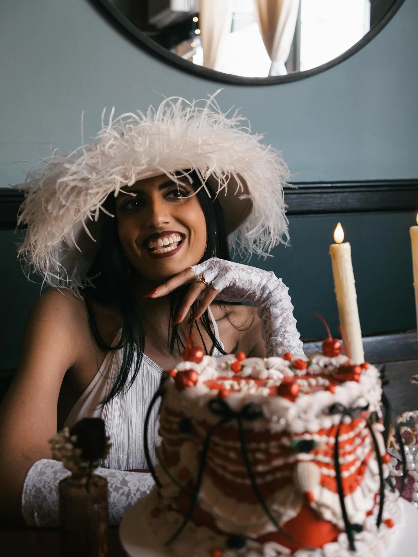 🥀 Petra wearing her Adolfo II Marabou Feather Hat, Fringe Romper, and Gucci Fringe Scarf at her Bridal Shower/Bachelorette Party from&hellip;who else&hellip;LGS!!!! 🥀
📸 @_lory.costa_ 

#tilldeathdouspart #lgsbridal #vintagebridal #nycbride