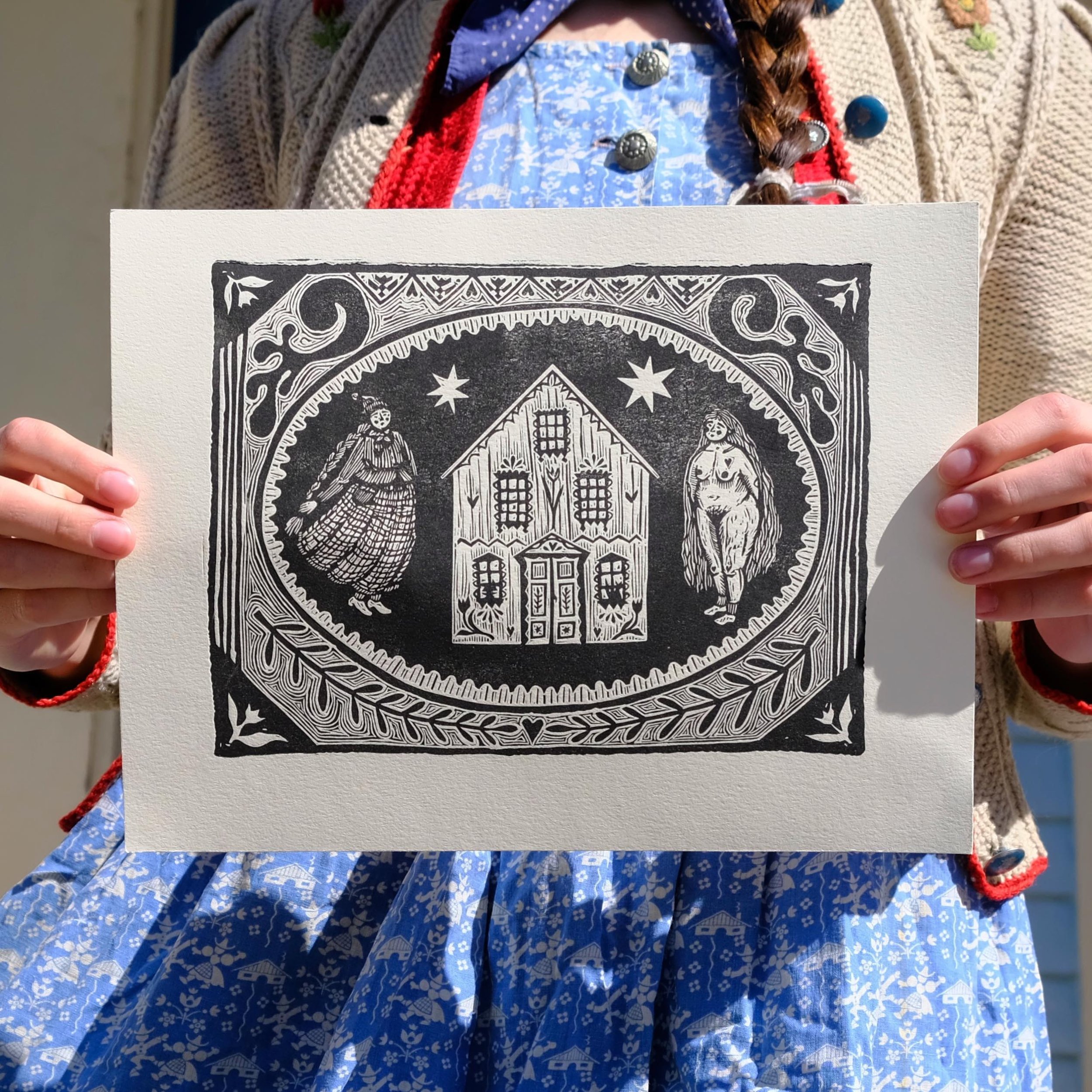 outside/inside prints comin to the shop Saturday at 12pm est, along with six patches, go back a few posts to see those! Can you tell I&rsquo;m on a tulip kick? Spread the word! Xoxo! #printmaking #linocut #folkart #reliefprint