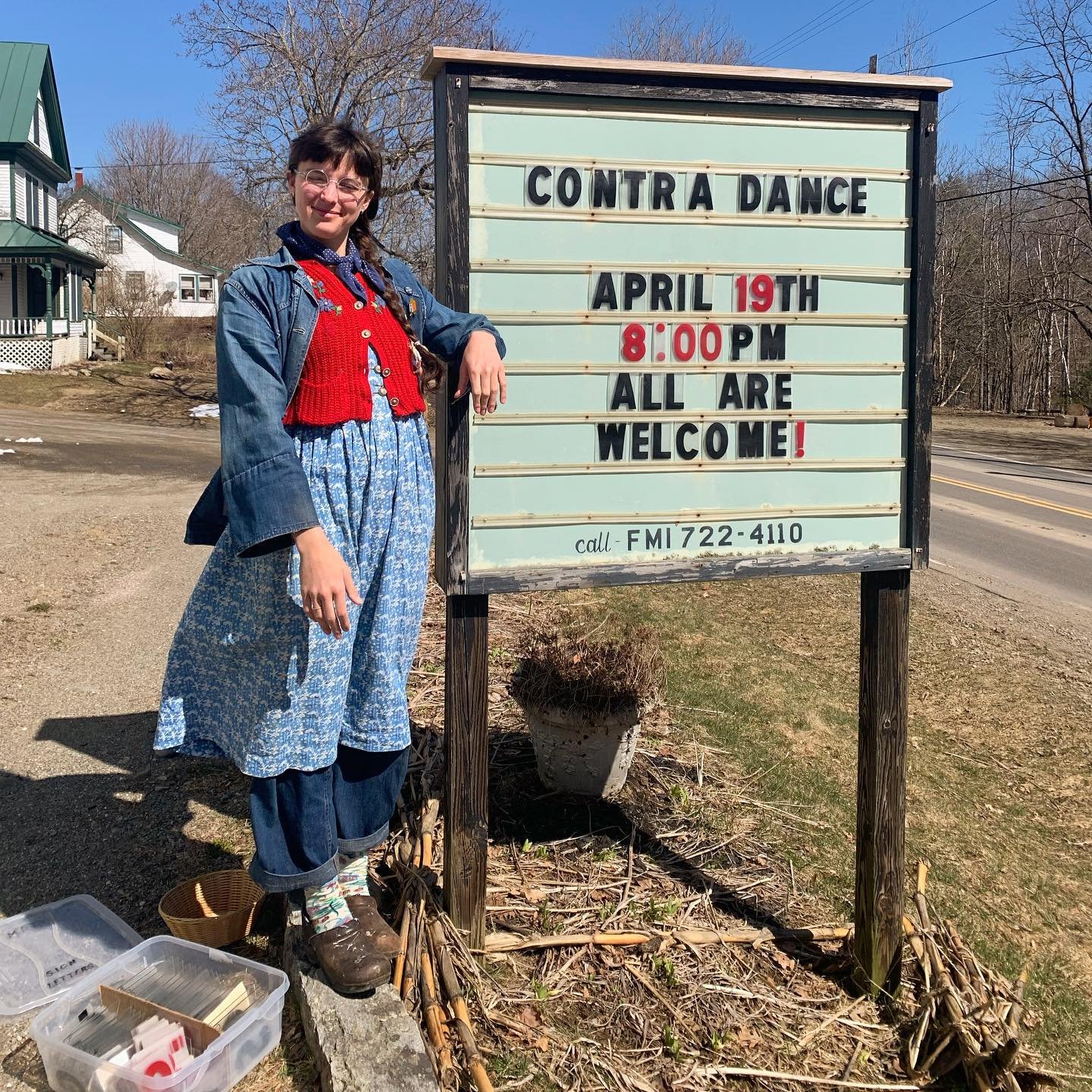 just a printmaker who would almost always rather be dancing here to promote the dance she co-organizes in the best hall in midcoast Maine with the best sign that she simply cannot set correctly because the little plastic letters (oh how I love them) 