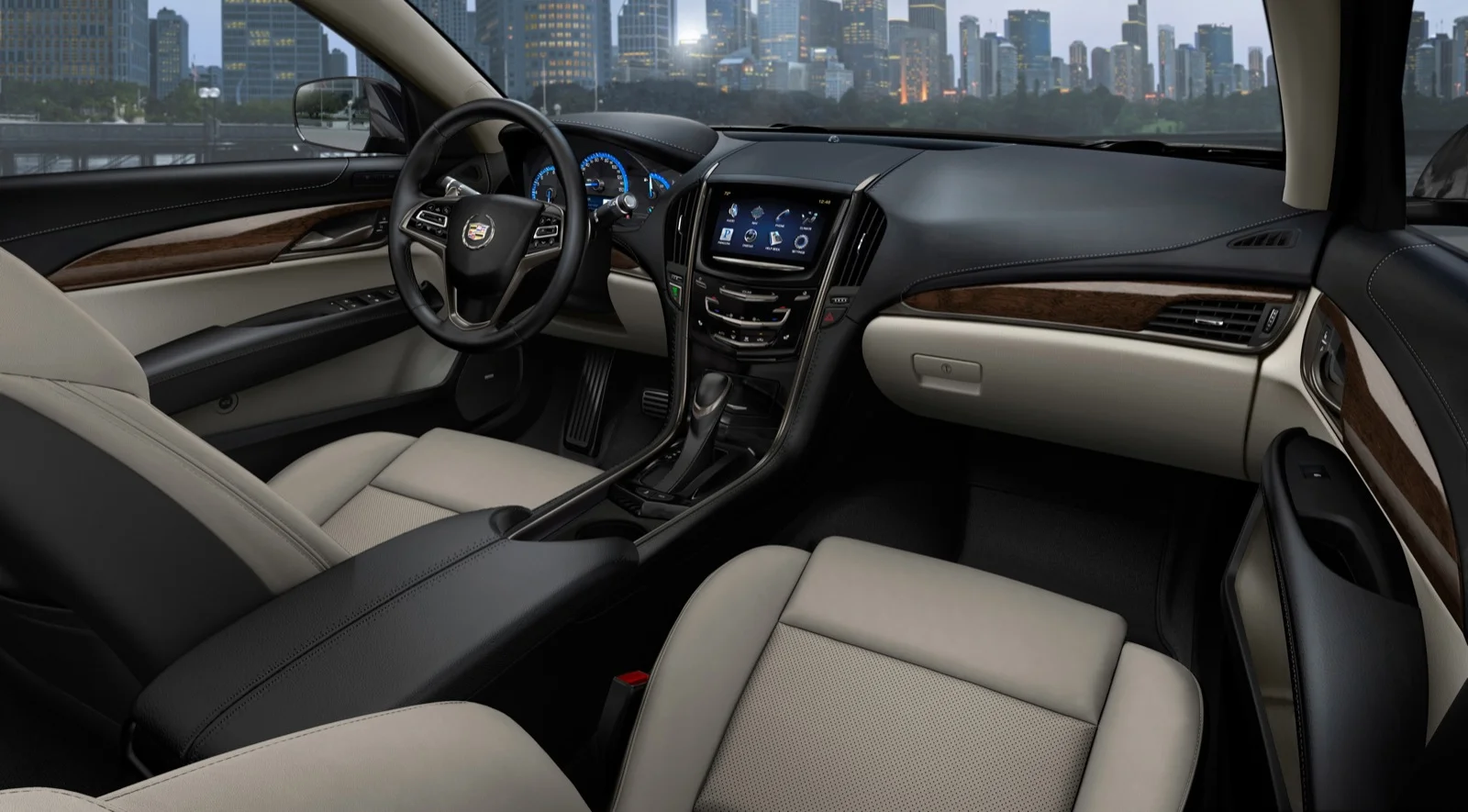 The 2013 Cadillac ATS compact luxury sedan features a driver-focused interior with thoughtfully crafted materials and the intuitively integrated CUE technology, a comprehensive in-vehicle experience that merges intuitive design with auto industry-first controls and commands for information and entertainment data. There are also seven interior color and trim combinations, complementing the dynamic exterior design elements and supporting the ATS’ fun-to-drive attitude.