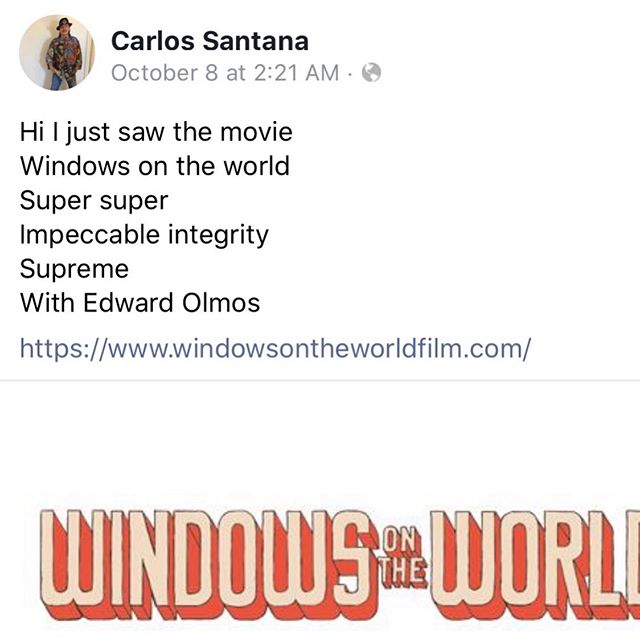 Thank you @carlossantana for your kind words!  #support #independentfilm #carlossantana #santana #windowsontheworldfilm