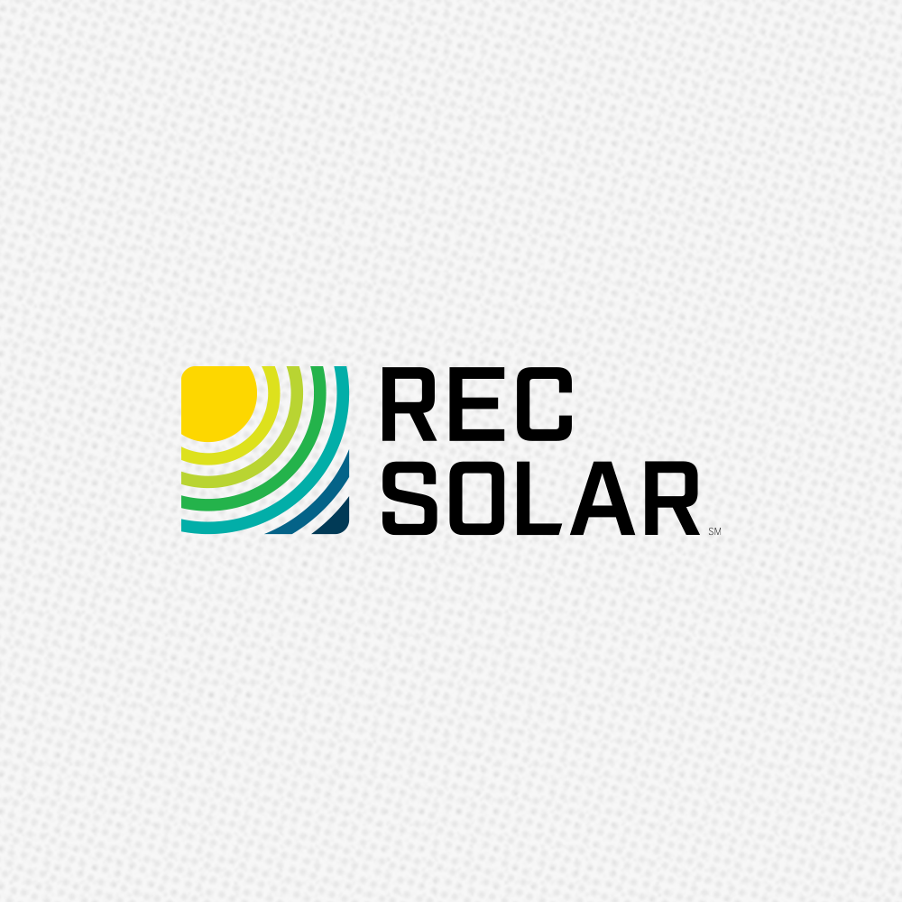 The REC Solar logo over a field of a light grey halftone.