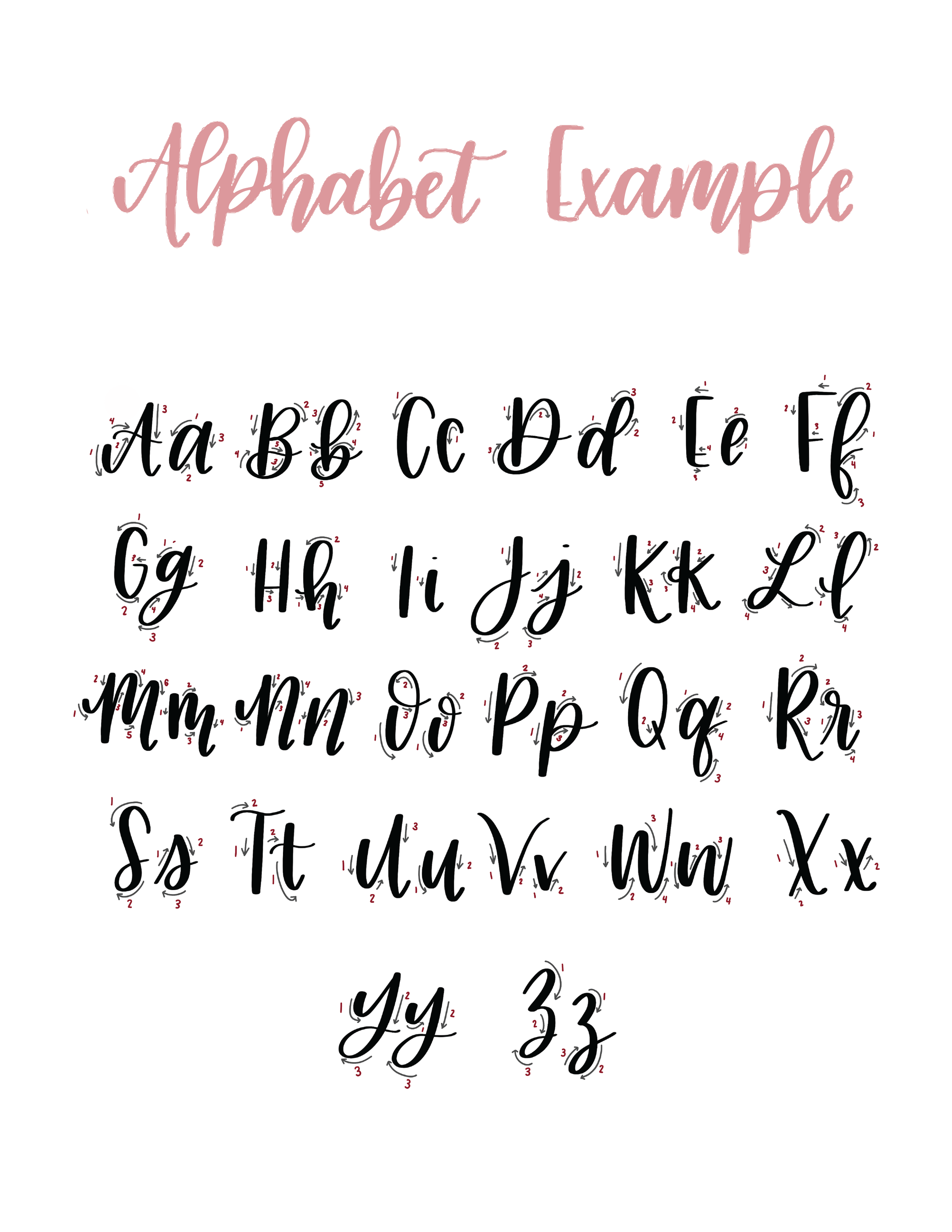 Brush Lettering Alphabet Example Sheets — Los Angeles Calligrapher