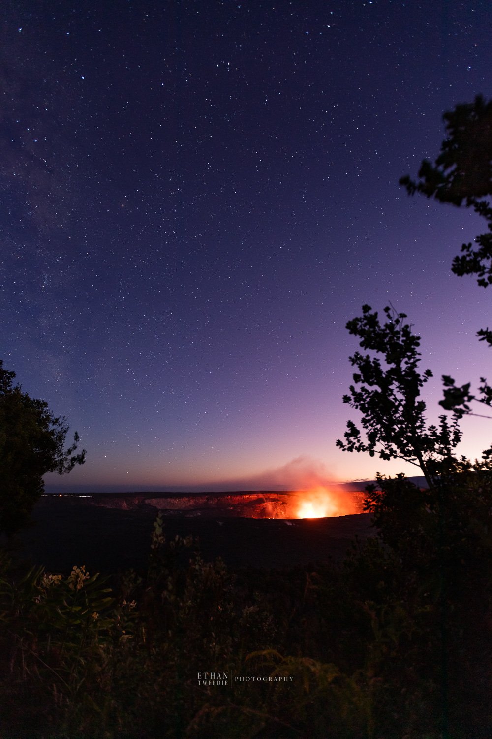  IMAGE 1 - Taken just after sunset, the Milky Way is just visible in the left of the image.  Lava Lake | Kilauea Volcano | Hawaii Volcanoes National Park 