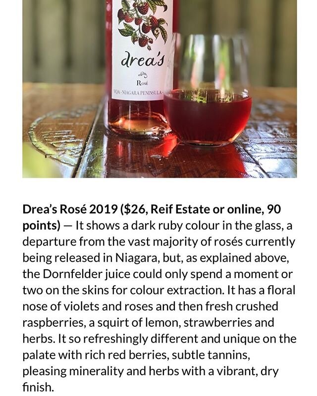 Thanks to @rickwine for your review of my ros&eacute;!
90 Points!
Just in time for #ros&eacute;day this weekend!
#thinkpink #summerwine #vqa #lovelocal @winecountryont @reifestatewinery