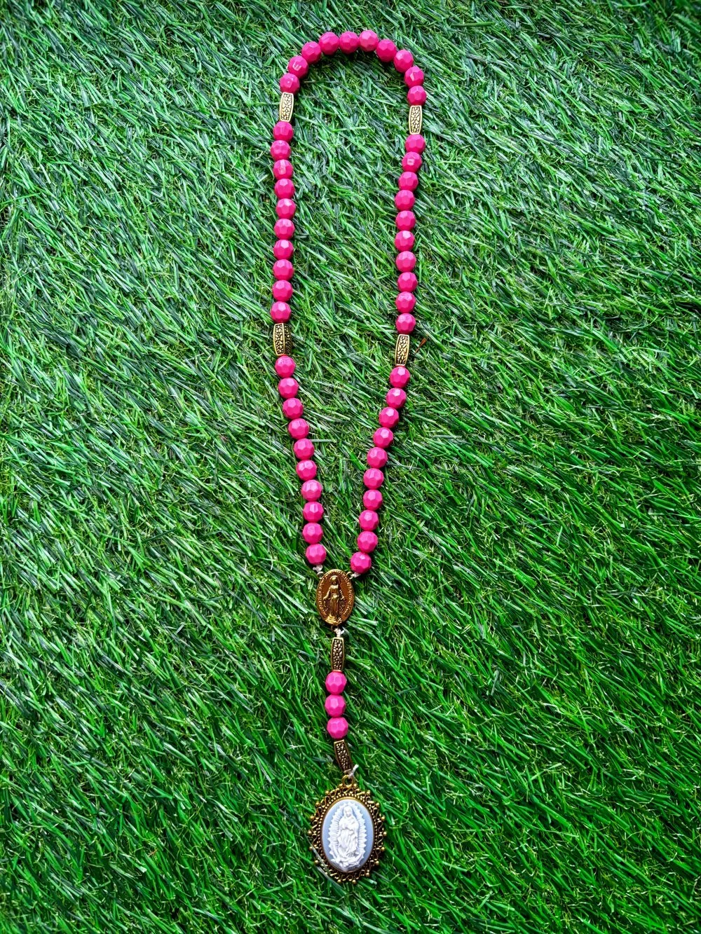 Guadalupe Prayer Beads- Hot Pink