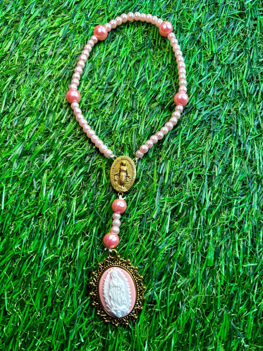 Guadalupe Prayer Beads- Small Light Pink