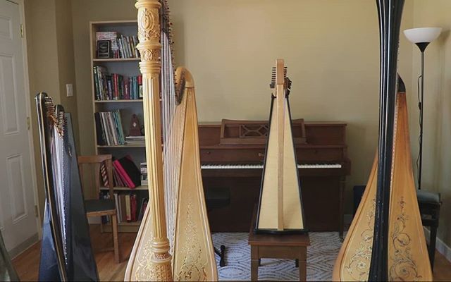 I don't think I'll be able to keep up with every day of #Harpril , but here's day 2, meet my harps! From left to right:
Heartland Harps Legend, carbon fibre lever harp. Bought her used for a great deal and now she's my favourite for outdoor gigs!
Lyon & Healy Style 23, also bought used and she is older than me 😂
Dusty Strings Ravenna, the only one I bought new. I bought her for busking, but I got tired of it after a few summers and now mostly use her for teaching or if I need a Celtic sound on a recording.
And finally, my old Venus that I don't actually know the model type for. She was my first harp that my parents bought for me, and though she's not in the best shape anymore, I'm very grateful for learning to play on this harp and I still take her out to gigs.
P.S. this is a screenshot from my video of Kesha's Praying, still one of my favourite videos I've made!