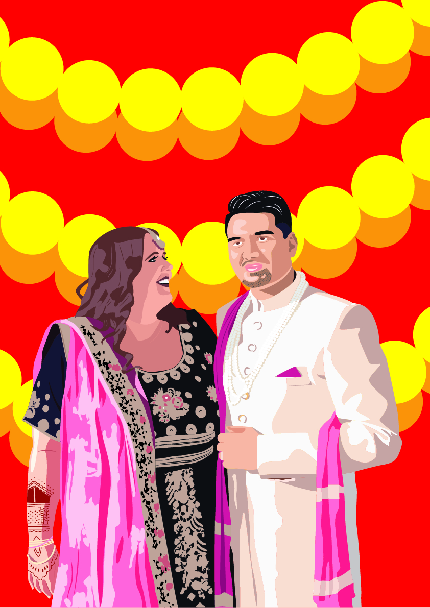 Print illustration of a wedding photo