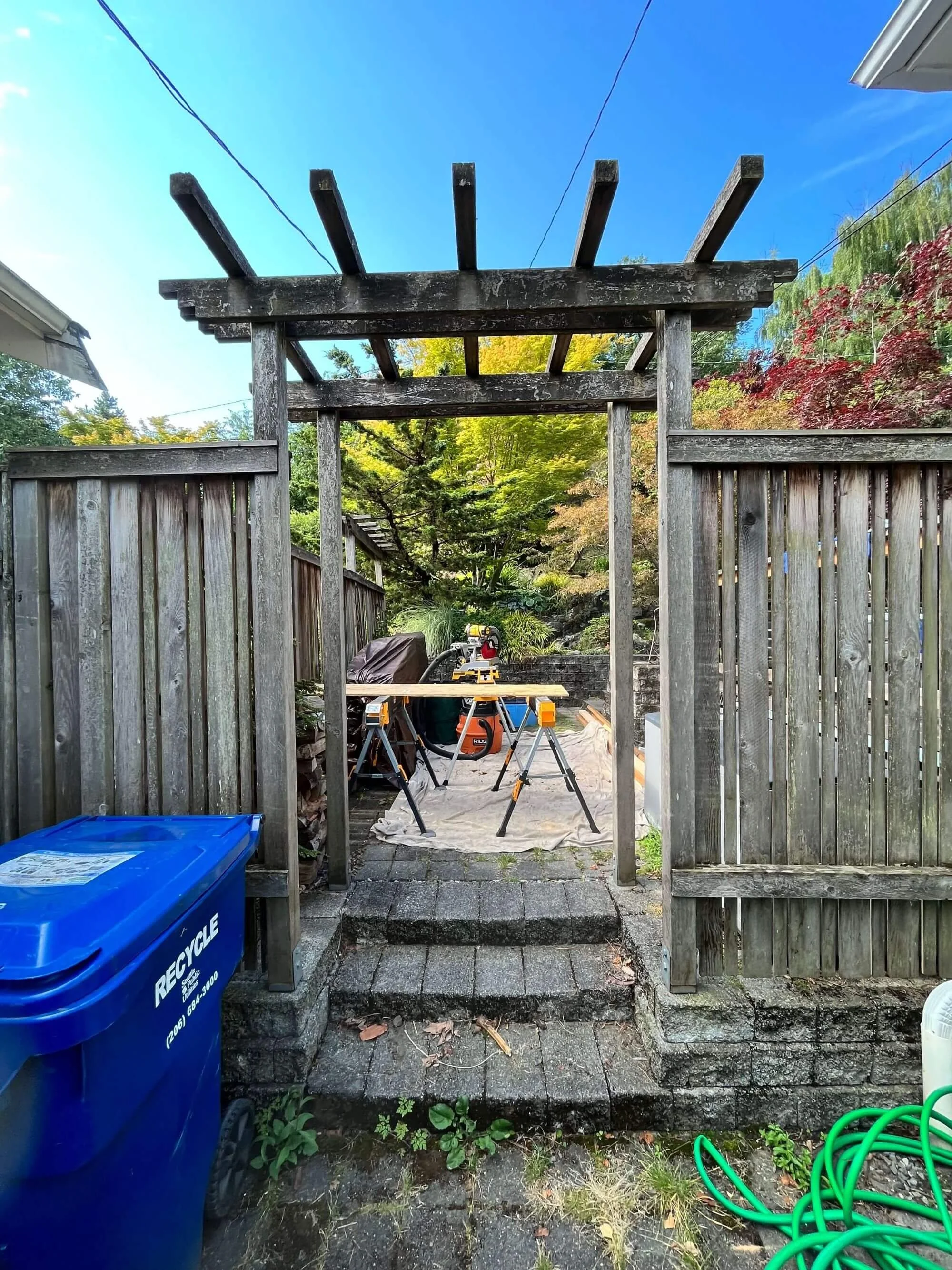 The start of a custom cedar gate project in Normandy Park, WA by Gold Mountain Contracting.