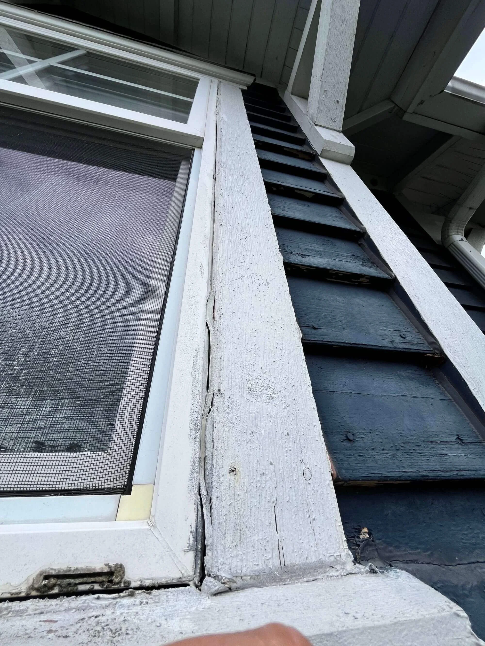 This wooden window frame also experienced water damage and needed replacing at this Seattle townhome in Beacon Hill.
