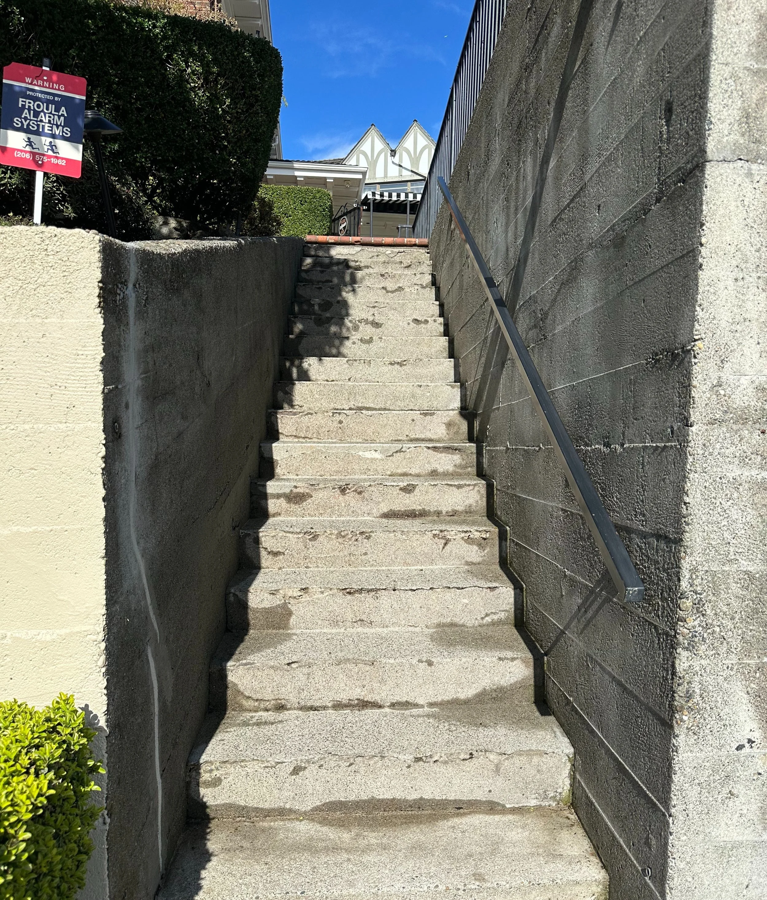 A beautiful and much safer stairway in Seattle after Gold Mountain Contracting pressure washed it.