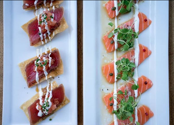   TAKAMI SUSHI AND ROBATA BAR    Seared Ahi Tuna | Seared Tuna, Thinly Sliced Ahi Tuna seared rare with a Soy Vin Blanc Sauce  