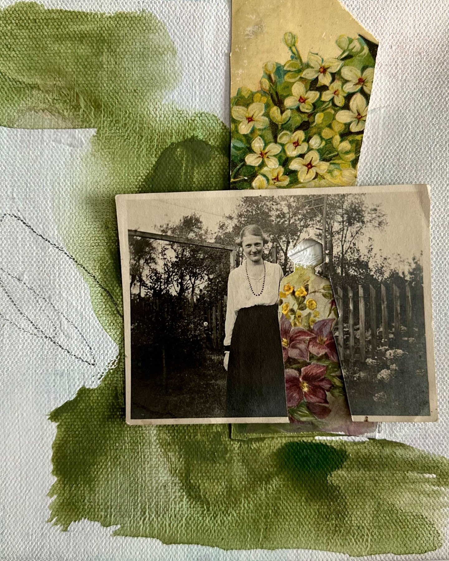 8x8 collage on canvas #wip 💚

__
#joypatrice #analogcollage #collage #healingart #jolieholland #mixedmedia #mixedmediacollage #vintageephemera #vintagephoto #womenartists