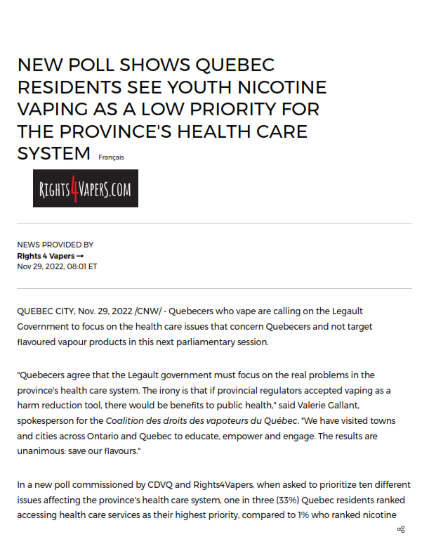 NEW POLL SHOWS QUEBEC RESIDENTS SEE YOUTH NICOTINE VAPING AS A LOW PRIORITY FOR THE PROVINCE'S HEALTH CARE SYSTEM_001.png