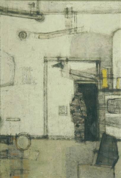   Prunella Clough   Man entering a Boiler House  Oil on canvas 1957 91.2 x 60.5 cm 