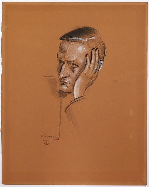   Wyndham Lewis   Portrait of Willis Feast  Black and white chalk on paper 1948 40.5 x 30.5 cm 