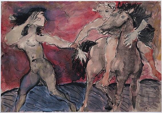   Ceri Richards   Rape of the Sabines  Watercolour and ink drawing 1947 38.7 x 55.9 cm 
