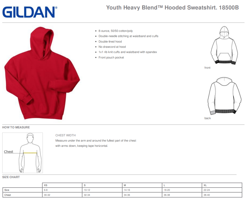 youth hoodie size chart