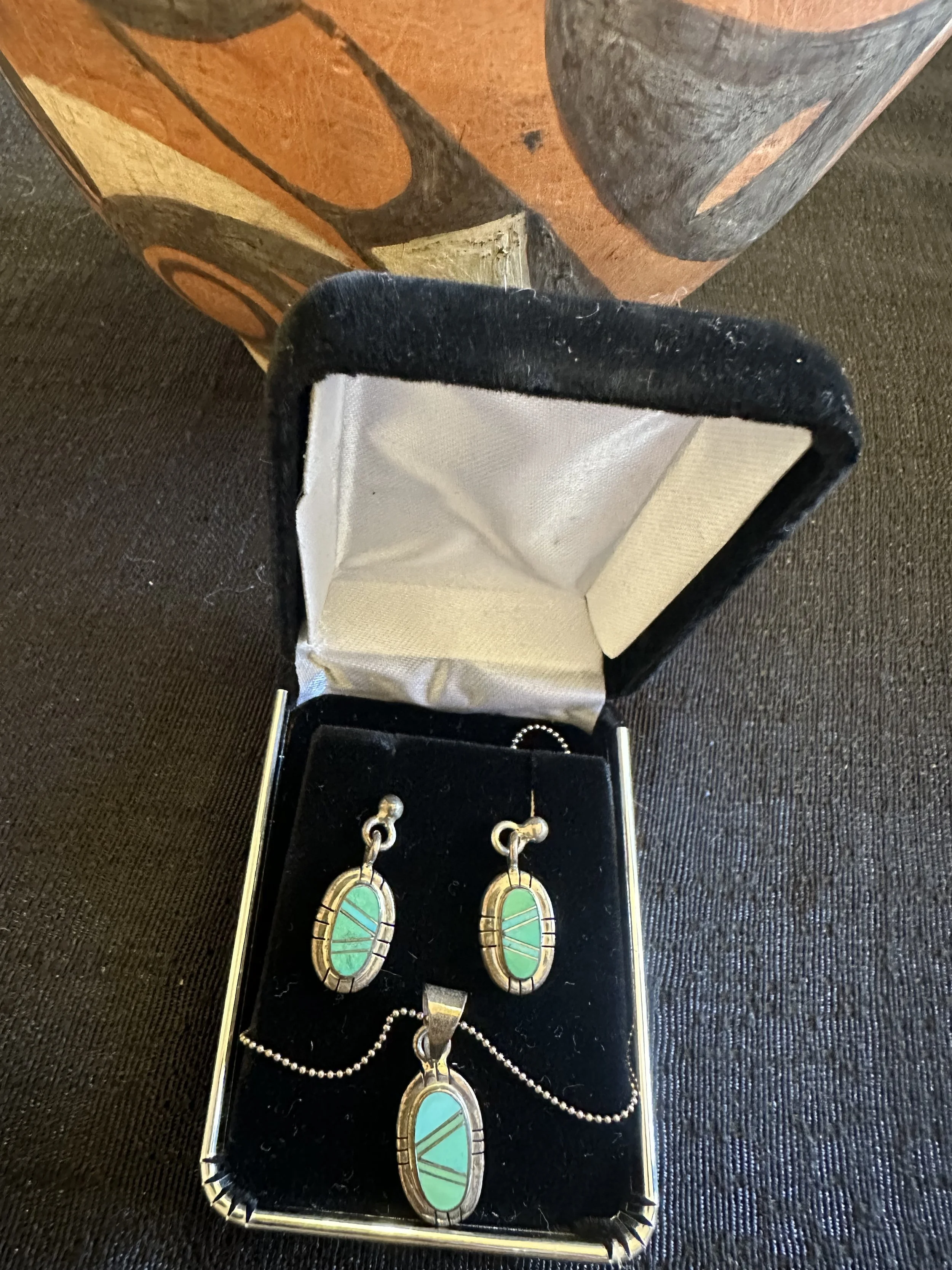 Turquoise and Sterling silver, mini Earring and Pendant Set