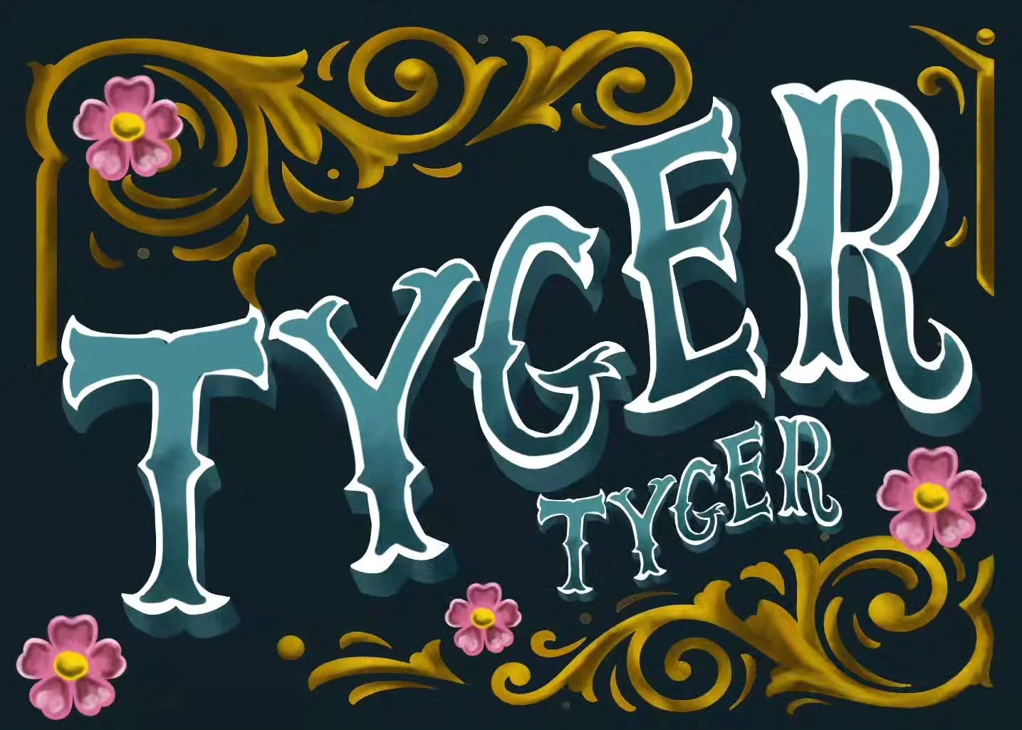 Day 9: FILETEADO ⚜️ | &quot;Tyger Tyger&quot;
Back in the saddle and tackling Day 9! Fileteado is a highly decorative, ornamental style with roots in Buenos Aires sign painting. This was a perfect match for &quot;Tyger Tyger&quot; to capture the dark