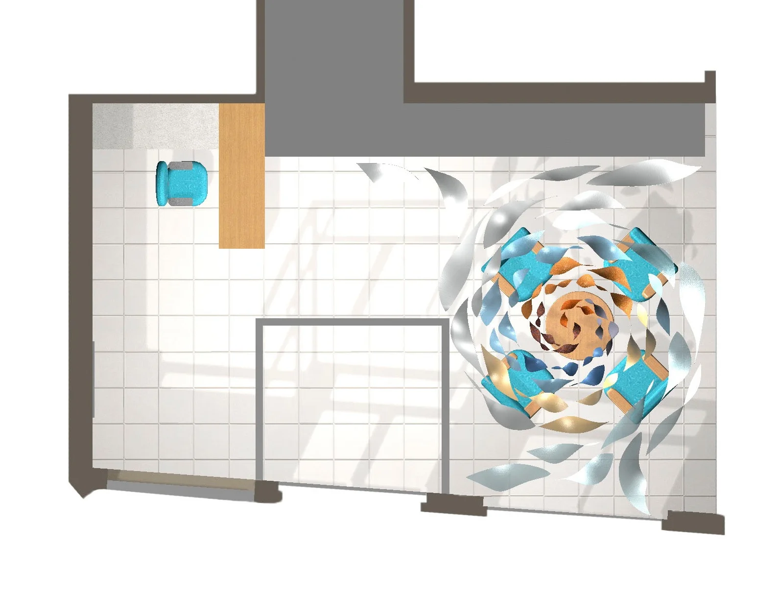 Understanding the space was vital, since fabrication took place off-site. To ensure accuracy, the lobby was modeled in Rhino 5 from architectural drawings and on-site measurements.