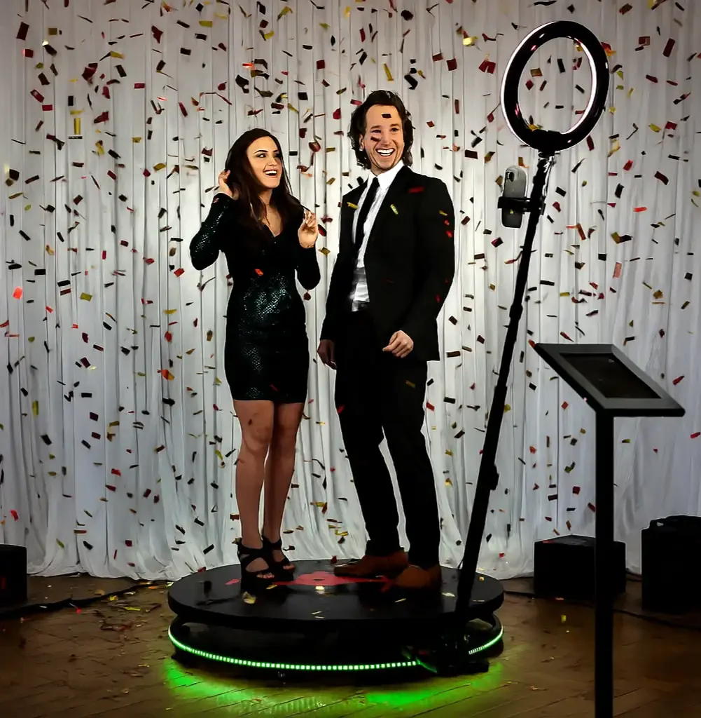 Guests enjoying Pixel Booth’s 360 photo booth experience at a Doncaster event — fun, shareable videos for weddings, parties, and corporate functions in Melbourne.