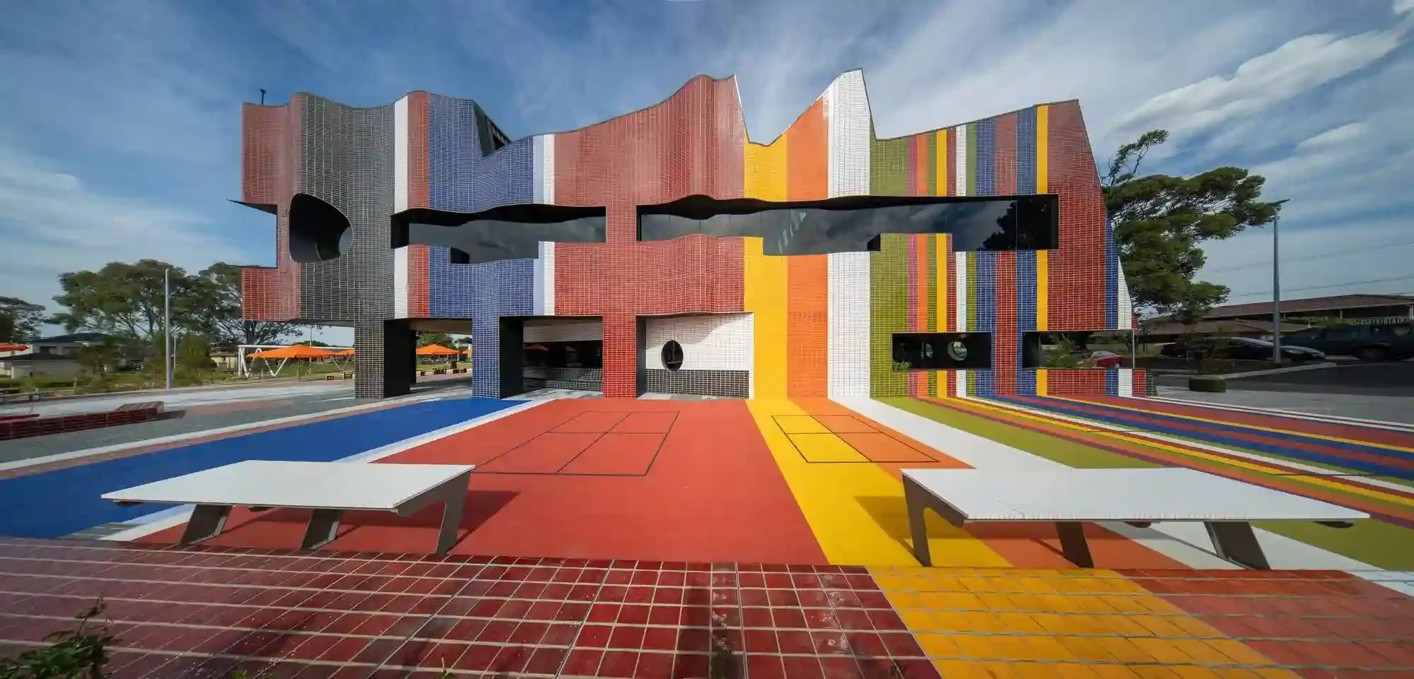 Colourful architecture of Springvale Community Hub Melbourne — a vibrant event space ideal for Pixel Booth photo booth hire, weddings, parties, and local festivals.